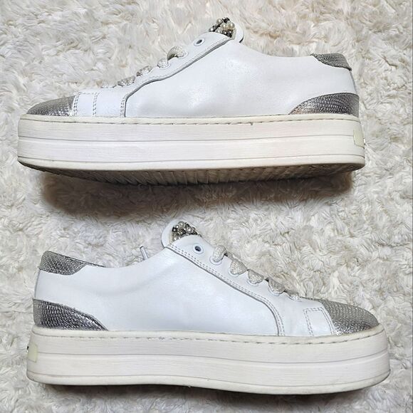 Replay White & Silver Platform Embroidered Heart Sneakers RZ860003L - Picture 9 of 11